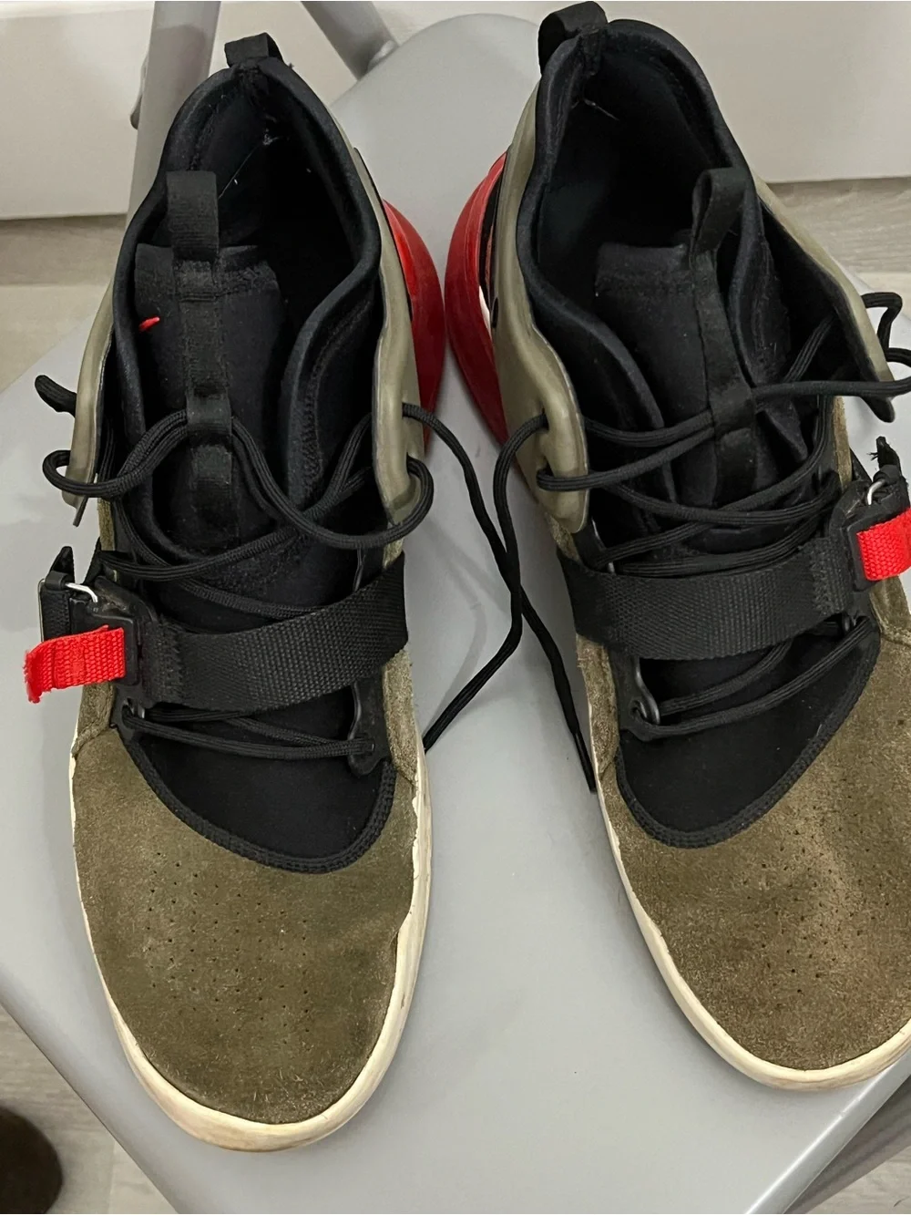 Nike Olive Green, Black & Red High-Top Sneakers